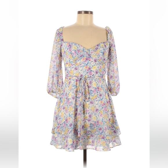 B. Darlin ditzy floral chiffon milkmaid dress, size 7 or 8 - Picture 1 of 8